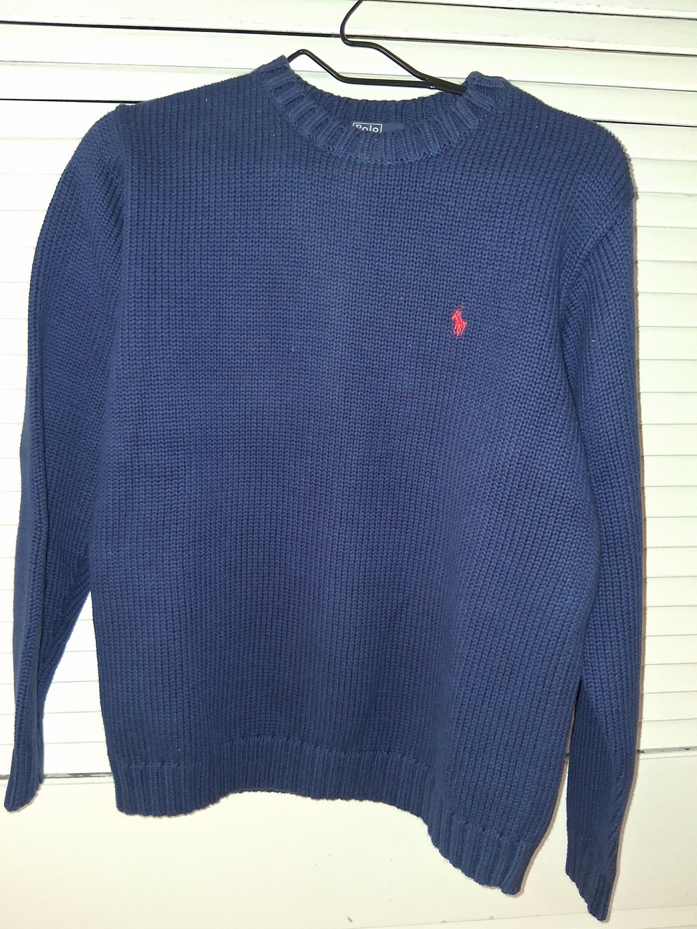 Ralph Lauren Navy Crewneck Sweater with Red Pony Logo